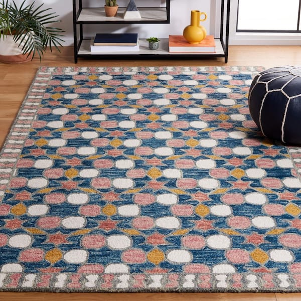 Aspen 6 ft. x 9 ft. Gray/Pink Garden Tile Area Rug