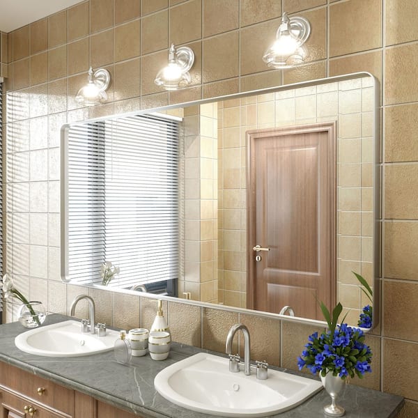 Apmir 60 in. W x 30 in. H Rectangular Aluminum Alloy Framed and Tempered Glass Wall Bathroom Vanity Mirror in Brushed Silver
