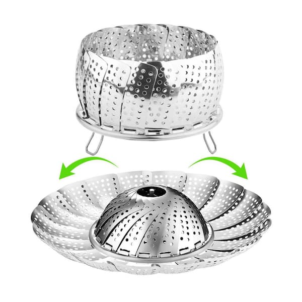 Stainless Steel Expandable Steamer Basket Silver with Removable Center Post for Vegetables Seafood Eggs Baby Food