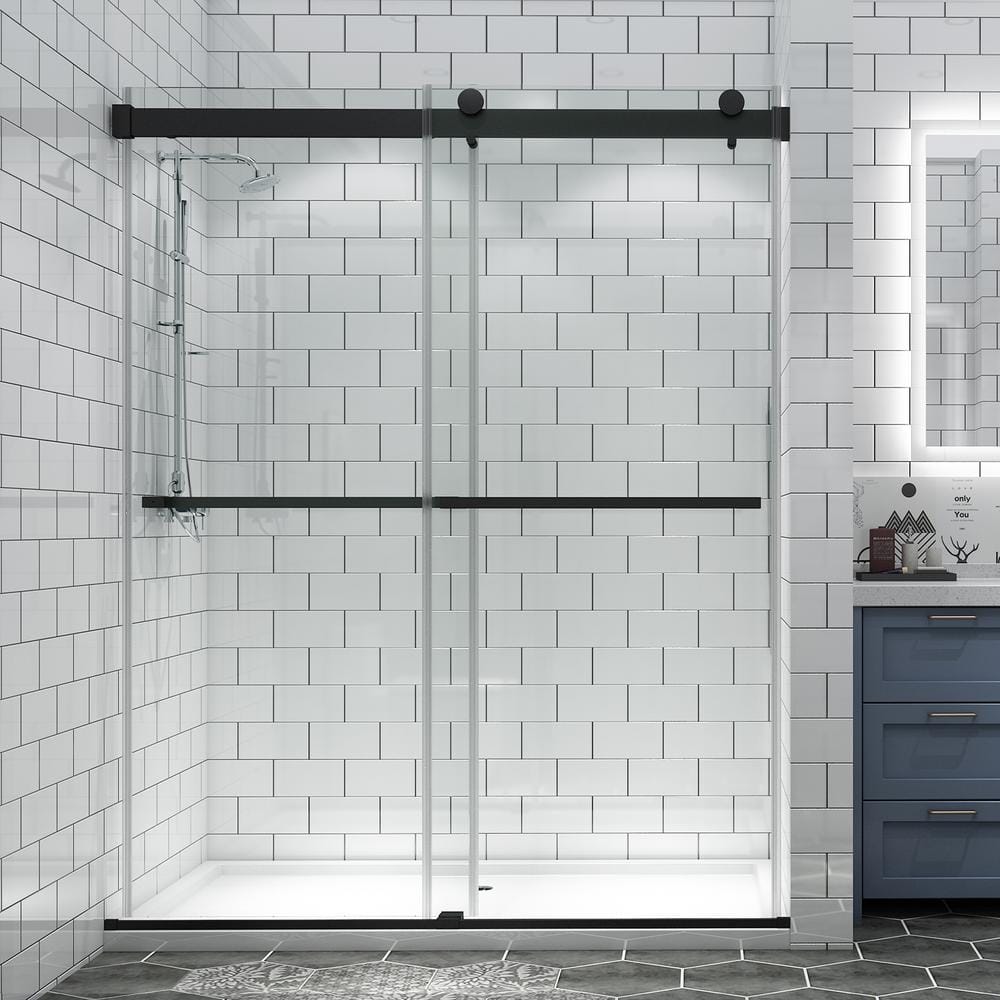 60 in. W x 74 in. H Sliding Frameless Shower Door in Matte Black with 8 mm Clear Glass price history on PriceWatchPro