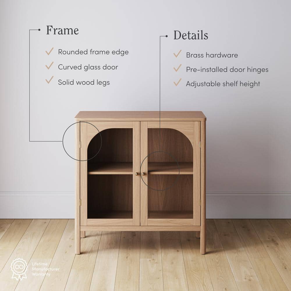 Raw Oak Modern Farmhouse Sideboard Buffet with Glass Doors