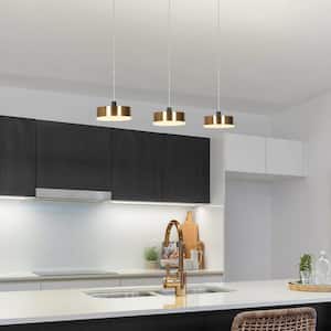 Integrated LED Linear Chandelier, 3-Light Polished Brass Island Pendant Light, Modern Black DIY Dining Room Chandelier