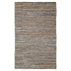Ansley Fossil 8 ft. x 10 ft. Modern Hand-Woven Leather and Cotton Area Rug