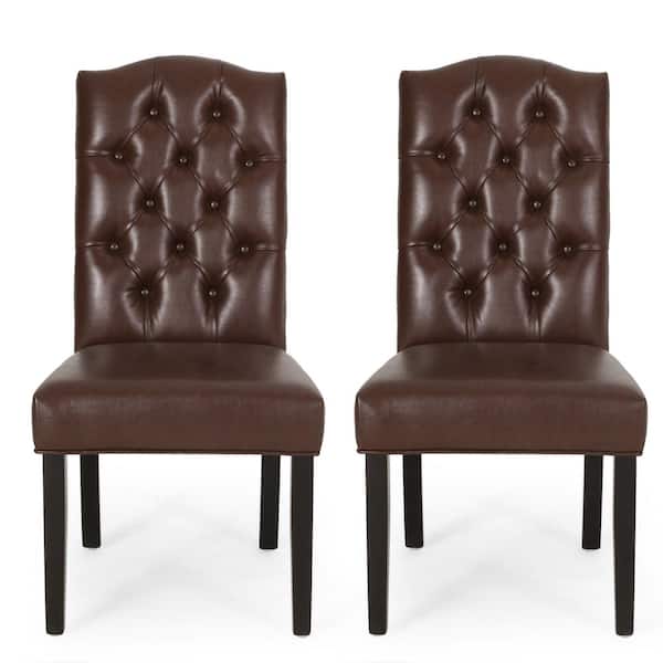 Noble House Motson Dark Brown Tufted Dining Chair (Set of 2)