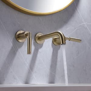 Double Handle Wall Mounted Bathroom Faucet in Brushed Gold