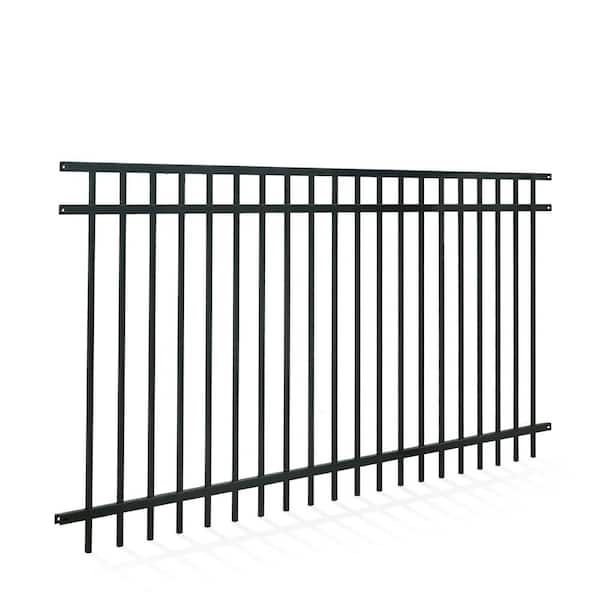 4 ft. x 8 ft. Heavy Duty Spaced Bar Flat Top Metal Fence Panel, Anti-Rust Decorative Garden Fence Panel (Single Panel)