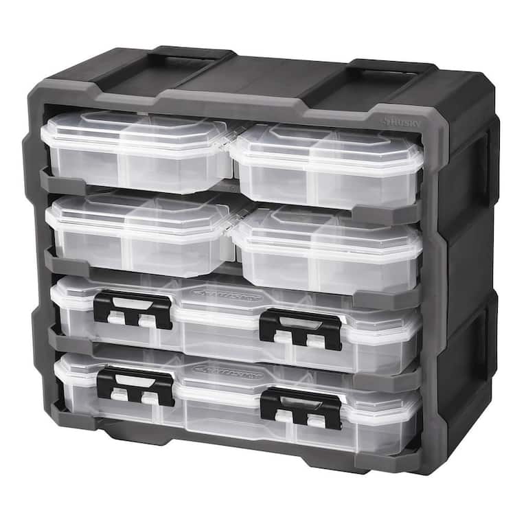 Husky 6 in. 6-Compartment Storage Bin Small Parts Organizer