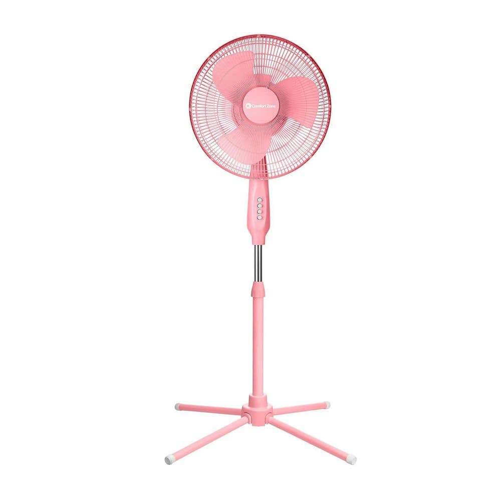 Condition photo showing Good Condition for comfort zone 16 in. 3-speed adjustable-height pedestal fan  pink