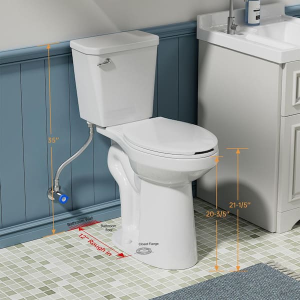 12 in. 2-piece 1.28 GPF Single Flush Elongated Toilet in White Seat Included, 21 in Tall Toilet