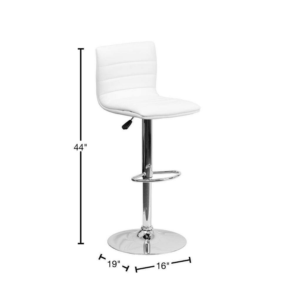 Modern White Vinyl Adjustable Bar Stool with Chrome Base