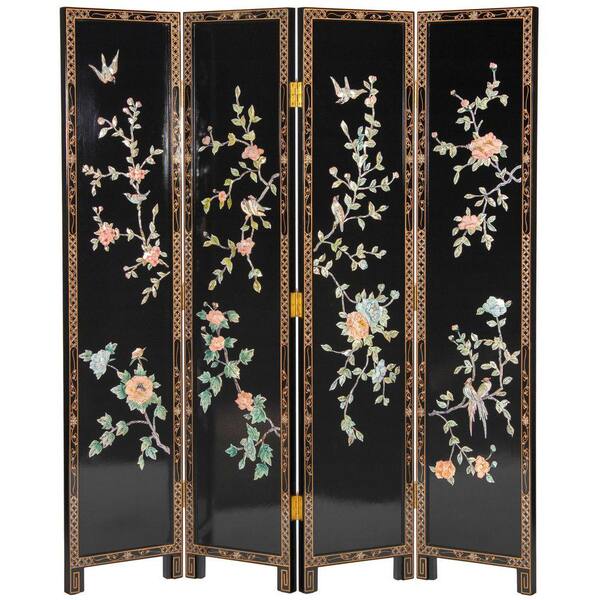 Red Lantern 6 ft. Black 4-Panel Birds and Flowers Room Divider L3-MF ...