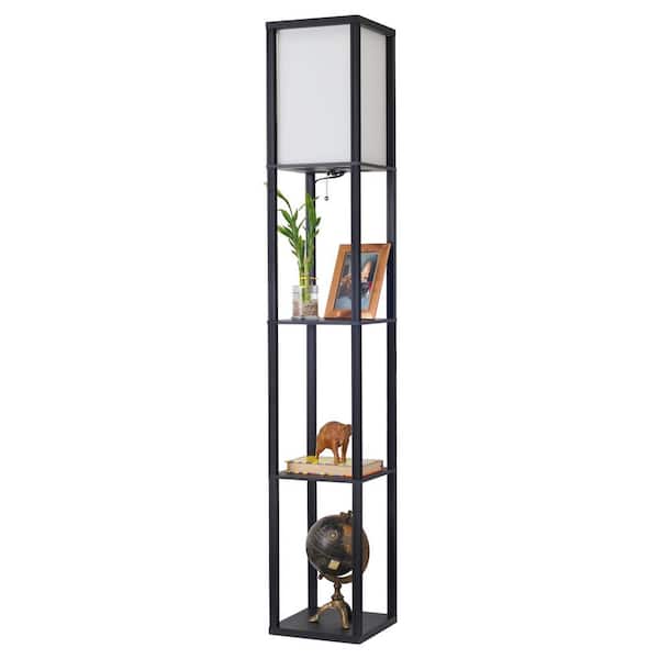 Kira Home Toro 62.75 in. Matte Black Modern 1-Light Column Floor Lamp with Off White Shade, Bulb Included