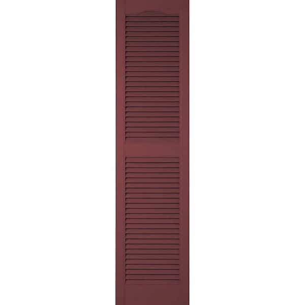 Ekena Millwork 12 in. x 78 in. Lifetime Vinyl Custom Cathedral Top Center Mullion Open Louvered Shutters Pair Wineberry