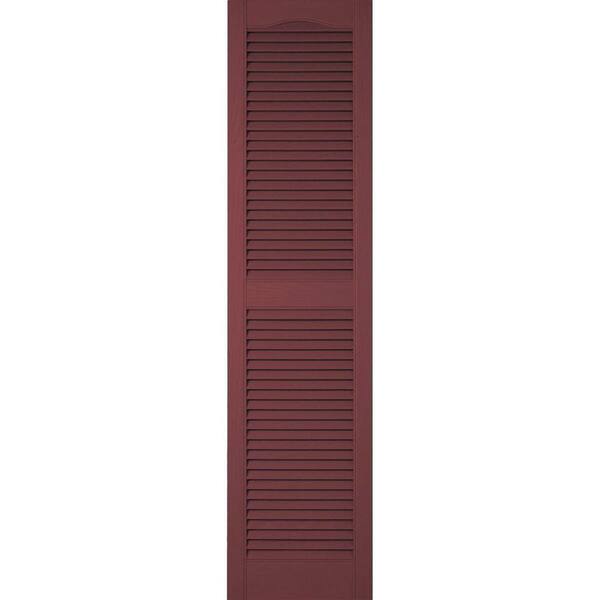 Ekena Millwork 18 in. x 67 in. Lifetime Vinyl Custom Cathedral Top Center Mullion Open Louvered Shutters Pair Wineberry