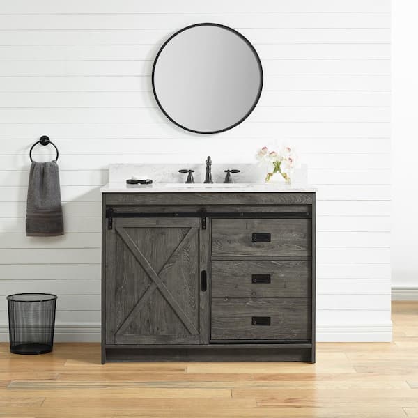 SUDIO Rafter 42 in. W x 22 in. D Bath Vanity in Charcoal Gray with Carrara White Engineered Stone Vanity Top with White Sink