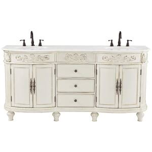 Chelsea 72 in. W x 22 in. D x 35 in. H Bathroom Vanity in Antique White with White Engineered Solid Surface Top