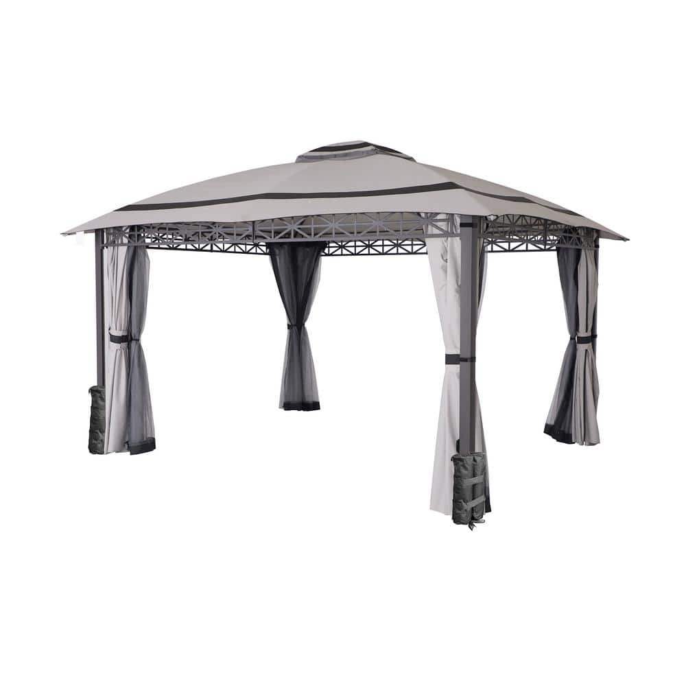 10 ft. x 12 ft. White Soft Top Steel Outdoor Patio Gazebo with Mosquito ...