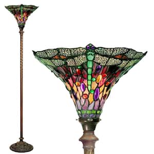 72 in. Antique Bronze Dragonfly Stained Glass Floor Lamp with Foot Switch