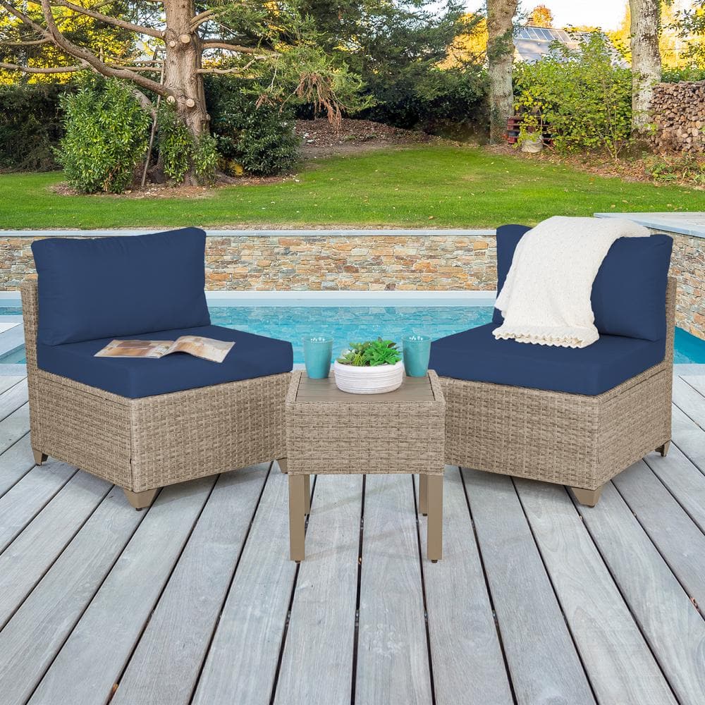 Maui 3-Piece Metal Patio Conversation Set with Cobalt Cushions
