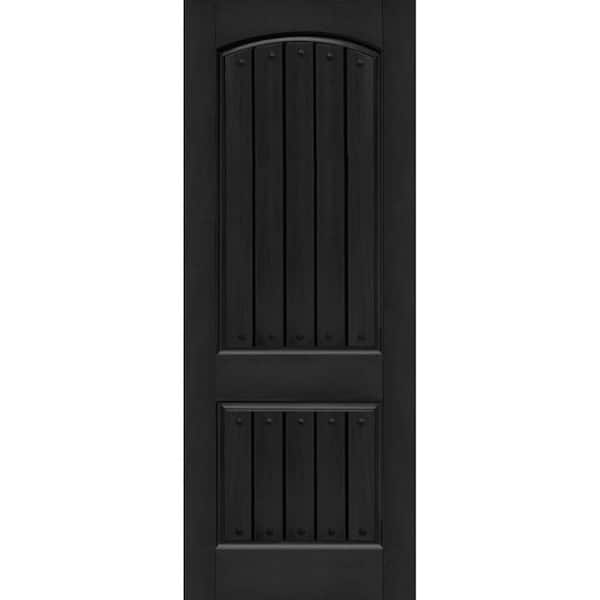 Steves & Sons Regency 36 in. x 96 in. 2 Panel Plank Universal Handing Onyx Stain Fiberglass Front Door Slab with Clavos