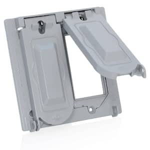 2-Gang Weather-Proof Cover with Metal Flat Lid for Decora, GFCI, Duplex or Single Outlet Horizontal Mount, Gray