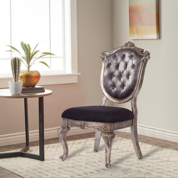 Chantelle Side Chair Set 2 In Silver Gray Silk Like Fabric and