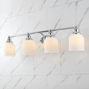 Lydia 33.25 in. 4-Light Iron/Frosted Glass Farmhouse Cottage LED Chrome Vanity Light
