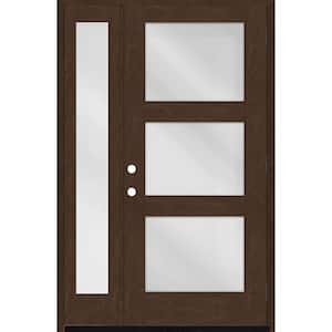 Regency 51 in. x 80 in. Modern 3-Lite Equal Clear Glass LHOS Hickory Mahogany Fiberglass Prehung Front Door 12 in. SL