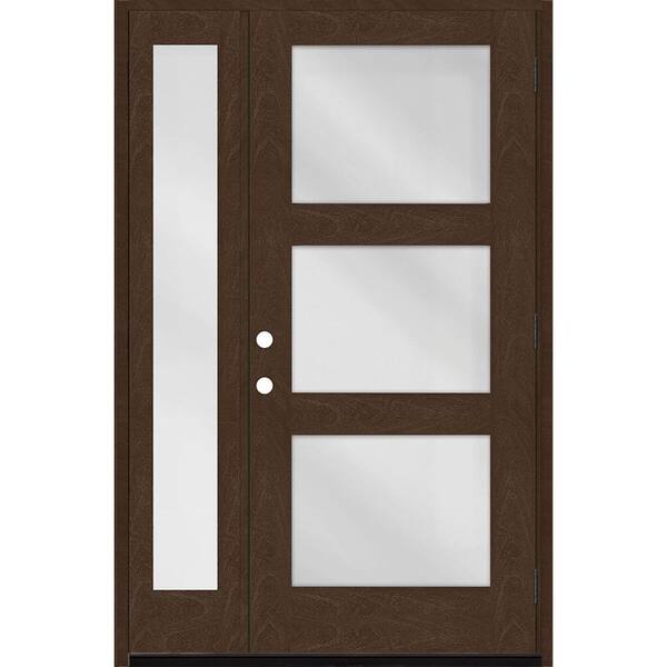 Steves & Sons Regency 53 in. x 80 in. Modern 3-Lite Equal Clear Glass LHOS Hickory Mahogany Fiberglass Prehung Front Door 14 in. SL
