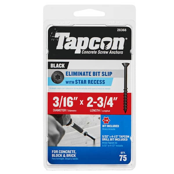 Tapcon 3/16 in. x 2-3/4 in. Star Flat-Head Black Concrete Anchors (75-Piece)