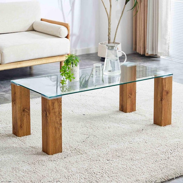 Polibi Modern 44.88 in. Transparent Rectangle Glass Coffee Table