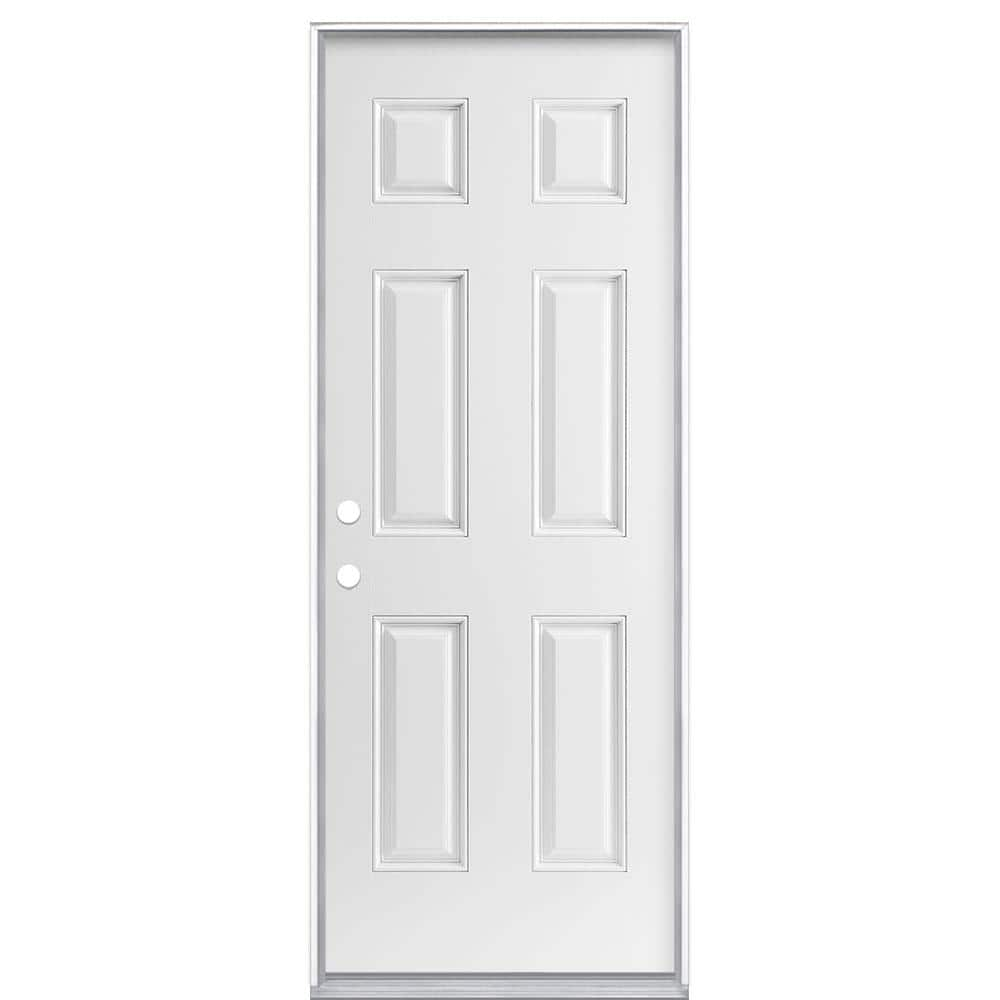 Masonite 30 in. x 80 in. 6-Panel Right-Hand Inswing Primed White Smooth ...