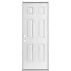 30 in. x 80 in. 6-Panel Right-Hand Inswing Primed White Smooth Fiberglass Prehung Front Exterior Door
