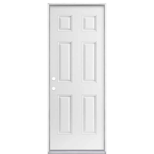 Masonite 30 in. x 80 in. 6-Panel Right-Hand Inswing Primed White Smooth Fiberglass Prehung Front Exterior Door