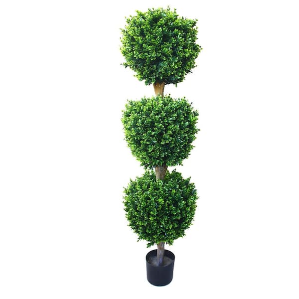 Pure Garden 5 ft. Artificial Hedyotis Triple Ball Topiary Tree