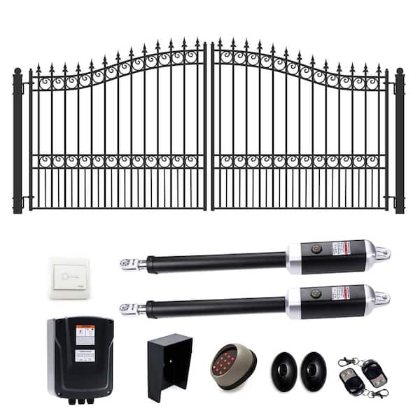 ALEKO 16 ft. x 6 ft. Automated Steel London Dual Swing Black Steel Driveway Gate and Gate Opener Kit ETL Listed Fence Gate