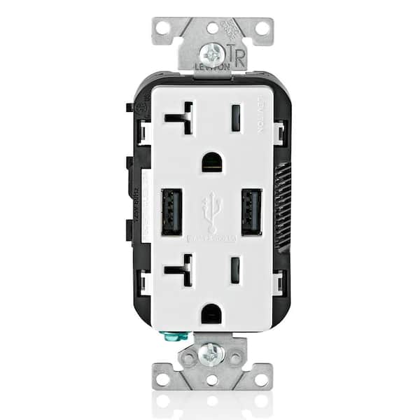 Leviton Decora 20 Amp 125-Volt Combination Duplex Outlet and USB Outlet, White