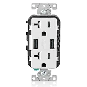 Decora 20 Amp 125-Volt Combination Duplex Outlet and USB Outlet, White (2-Pack)