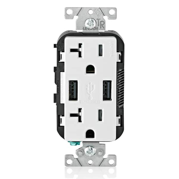 Decora 20 Amp 125-Volt Combination Duplex Outlet and USB Outlet, White (2-Pack) T5832-2BW