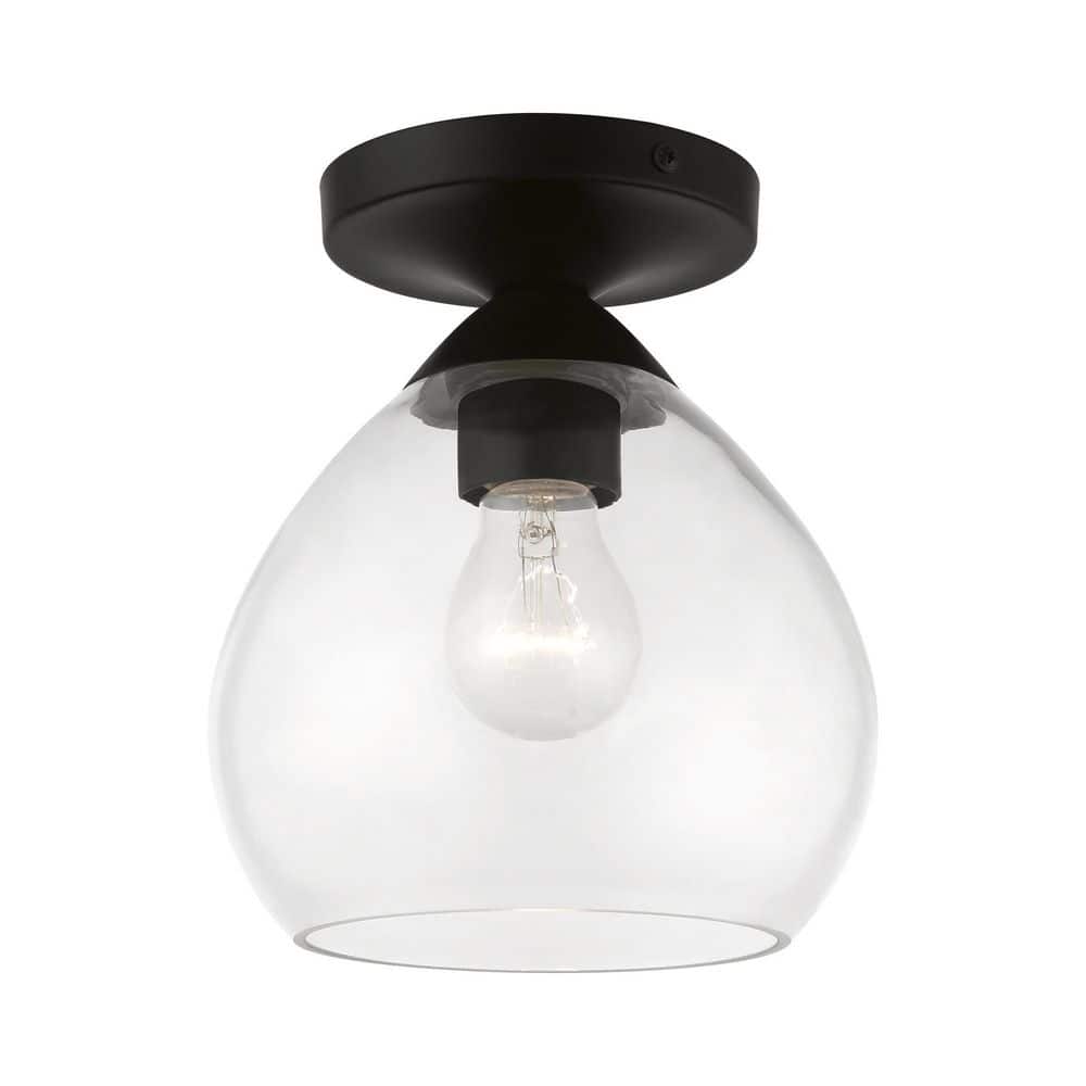 Parkhurst 7 in. 1-Light Black Semi Flush Mount with Clear Glass price history on PriceWatchPro