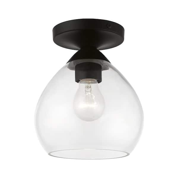 AVIANCE LIGHTING Parkhurst 7 in. 1-Light Black Semi Flush Mount with Clear Glass