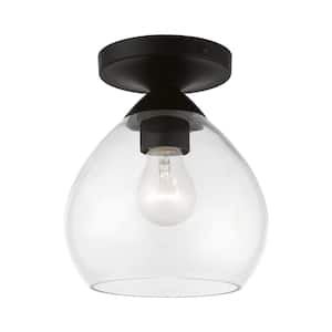 Catania 7 in. 1-Light Black Semi-Flush Mount with Clear Glass