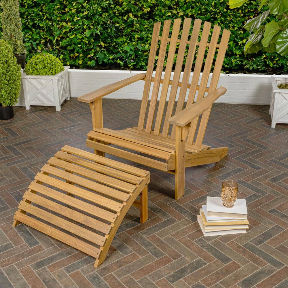 Saranac Teak Brown Wood Adirondack Chair with Detachable Ottoman