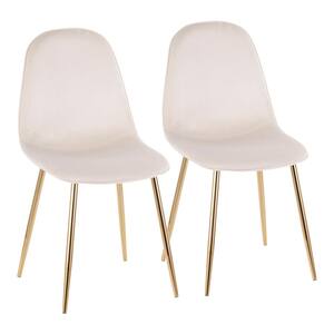Pebble Cream Velvet and Gold Metal Dining Chair (Set of 2)