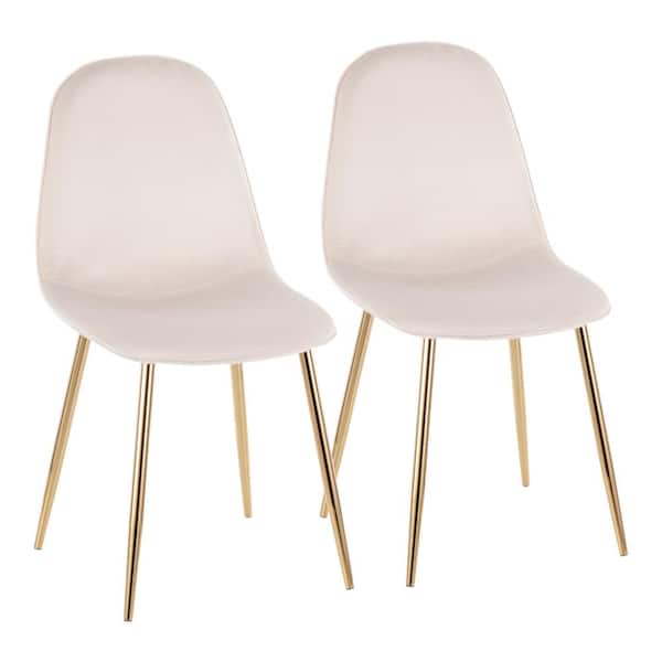 Lumisource Pebble Cream Velvet and Gold Metal Dining Chair (Set of 2)