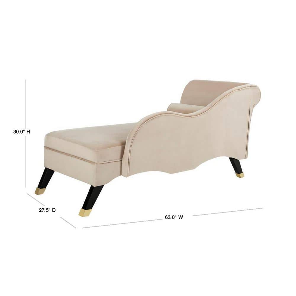 Transitional Tan Velvet Chaise with Espresso Wood Legs and Pillow