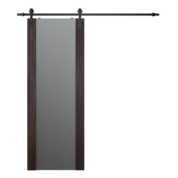 Belldinni Vona 202 18in. x 84in. Full Lite Frosted Glass Veralinga Oak Finished Composite Wood Sliding Barn Door with Hardware Kit