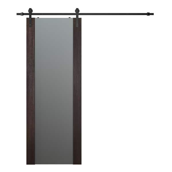 Belldinni Vona 202 36in. x 84in. Full Lite Frosted Glass Veralinga Oak Finished Composite Wood Sliding Barn Door with Hardware Kit