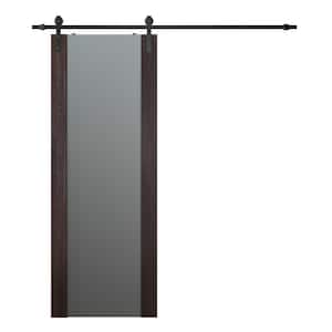 Vona 202 32in. x 84in. Full Lite Frosted Glass Veralinga Oak Finished Composite Wood Sliding Barn Door with Hardware Kit