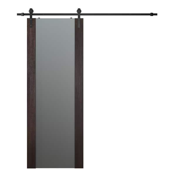 Belldinni Vona 202 28in. x 84in. Full Lite Frosted Glass Veralinga Oak Finished Composite Wood Sliding Barn Door with Hardware Kit